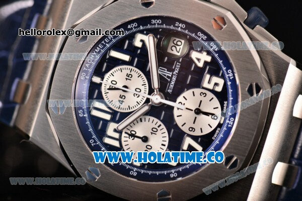 Audemars Piguet Royal Oak Offshore Chrono Blue Themes Swiss Valjoux 7750 Automatic Steel Case with Blue Dial Blue Leather Strap and White Arabic Numeral Markers (JF) - Click Image to Close